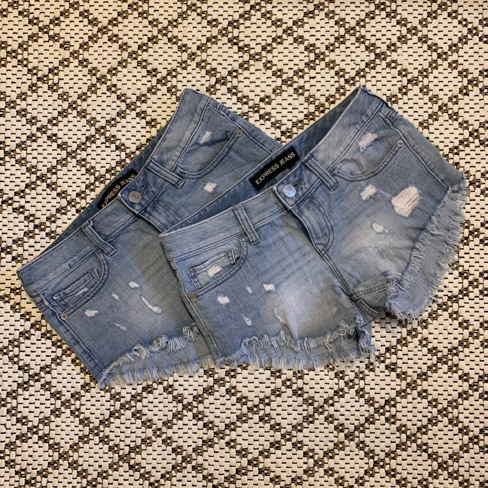 (2 pair) Express distressed denim cut off shorts